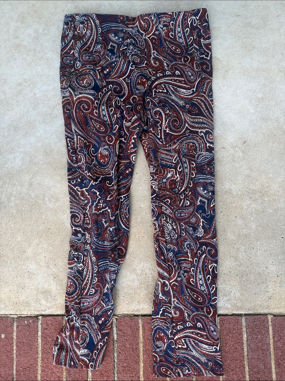 Chico's Navy, Brown & Cream Paisley Skinny Pull-On Pants